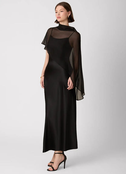 Black Spaghetti Strap Satin Midi Wedding Dress - Yihuiw by Yihuiw