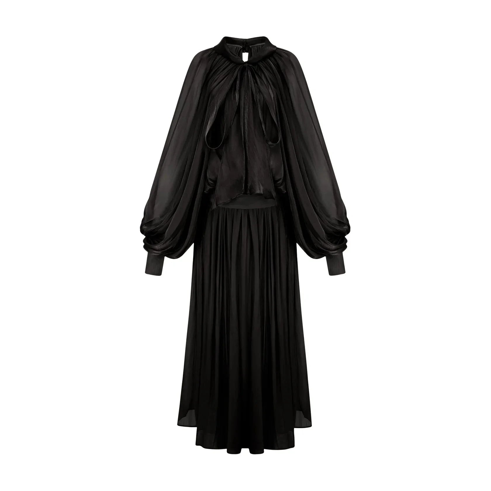 Black Long Sleeve Draped Maxi Dress Mila pleated satin maxi dress in Black Evening Dress by YiHuiw