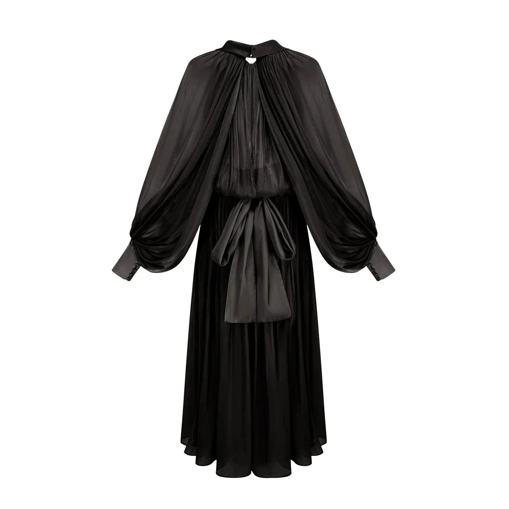 Black Long Sleeve Draped Maxi Dress Mila pleated satin maxi dress in Black Evening Dress by YiHuiw