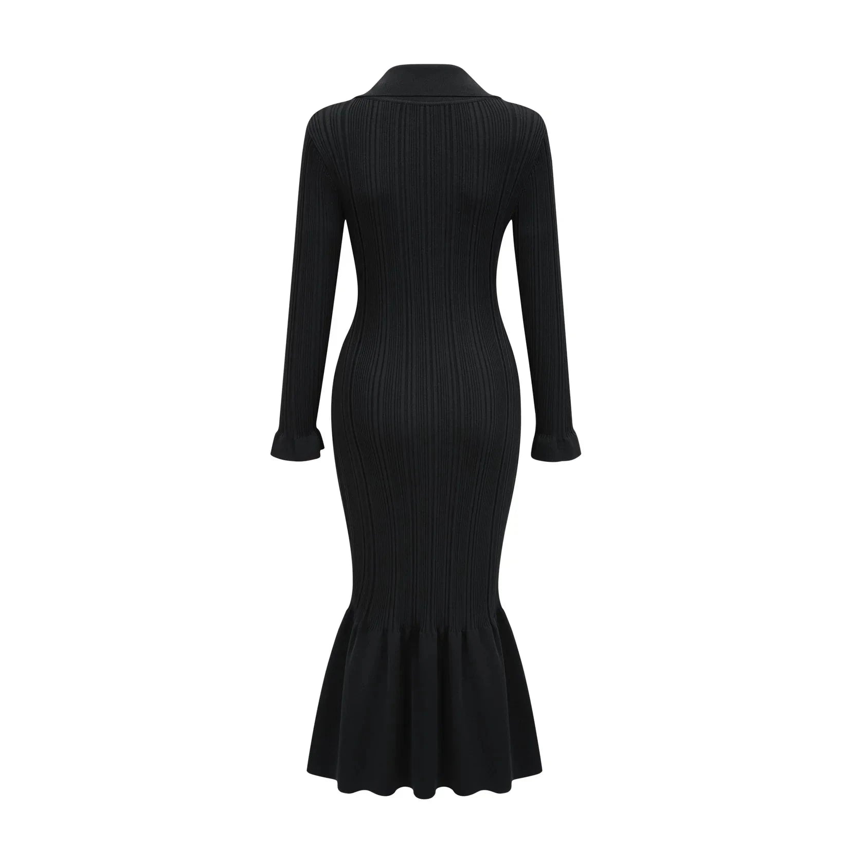 Black Long Sleeve Ruffled Hem Midi Dress Priscille black ruffled midi dress Evening Dress by YiHuiw