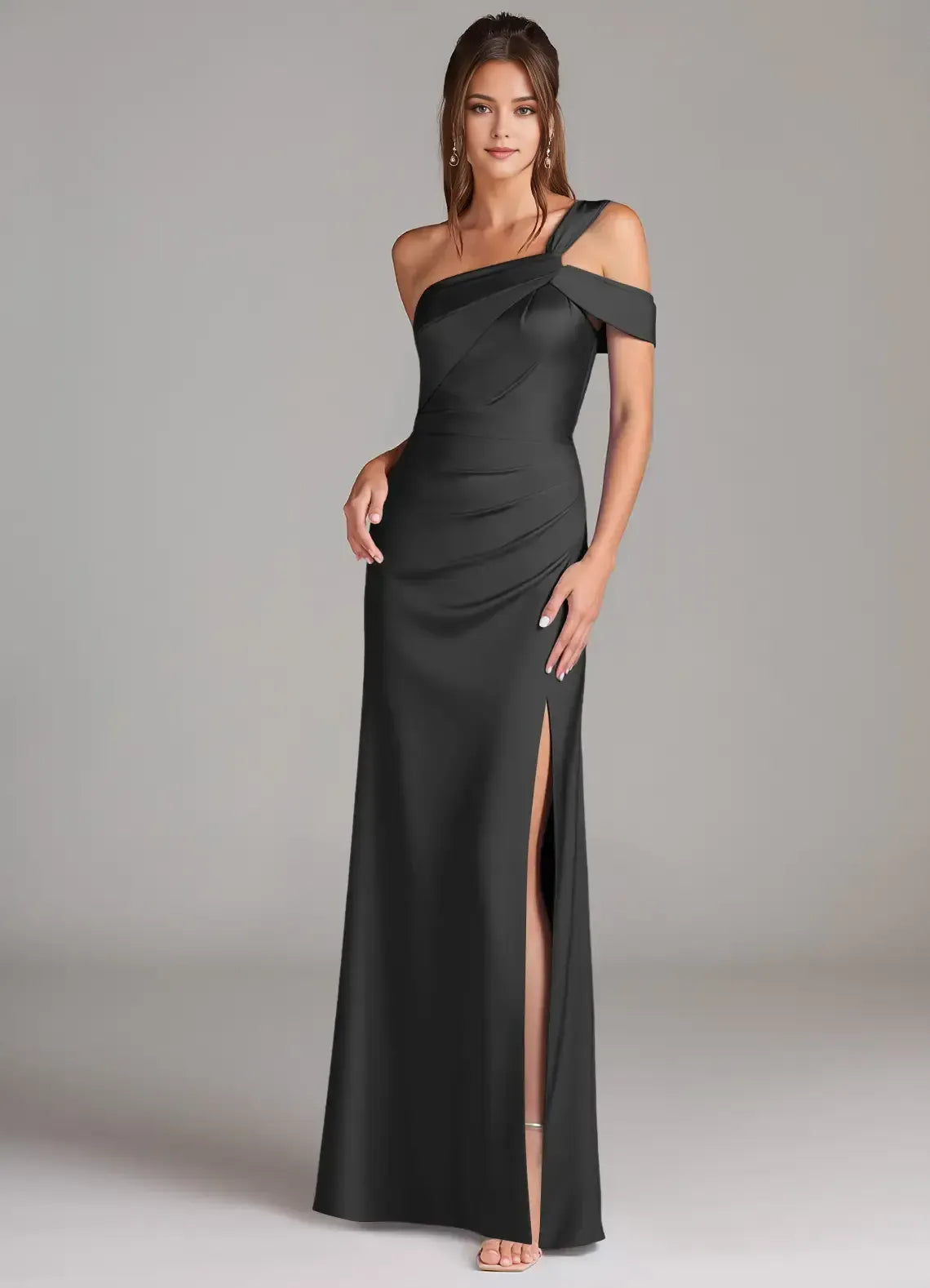 Black Mermaid One-Shoulder High Slit Floor-Length Wedding Dress - Yihuiw by Yihuiw