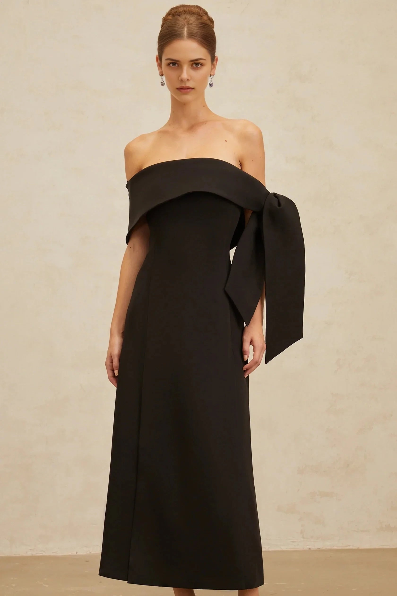 Black Off - Shoulder Bow - Detail Evening Gown Black Off-Shoulder Bowknot Maxi Dress Evening Dress by YiHuiw
