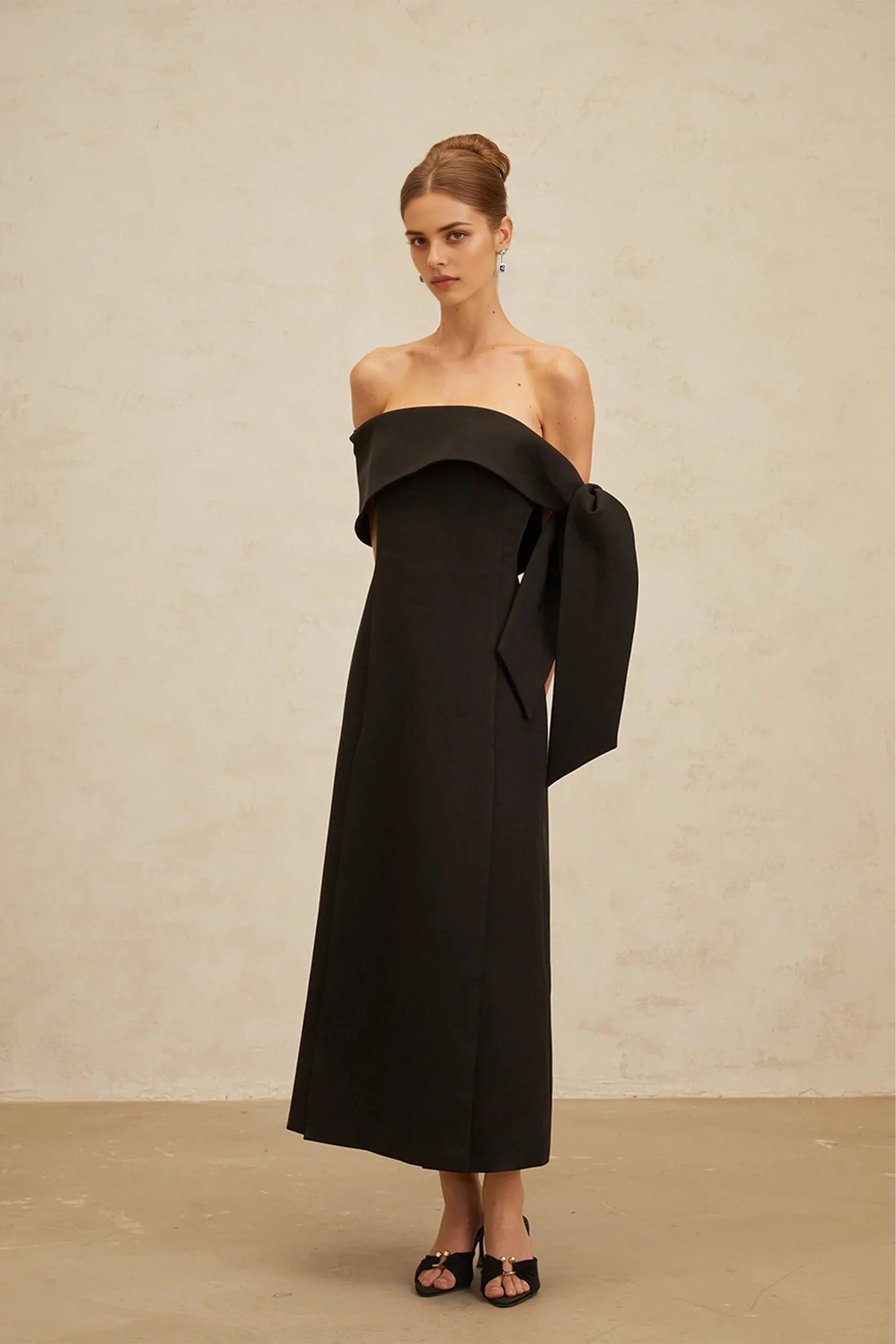 Black Off - Shoulder Bow - Detail Evening Gown Black Off-Shoulder Bowknot Maxi Dress Evening Dress by YiHuiw
