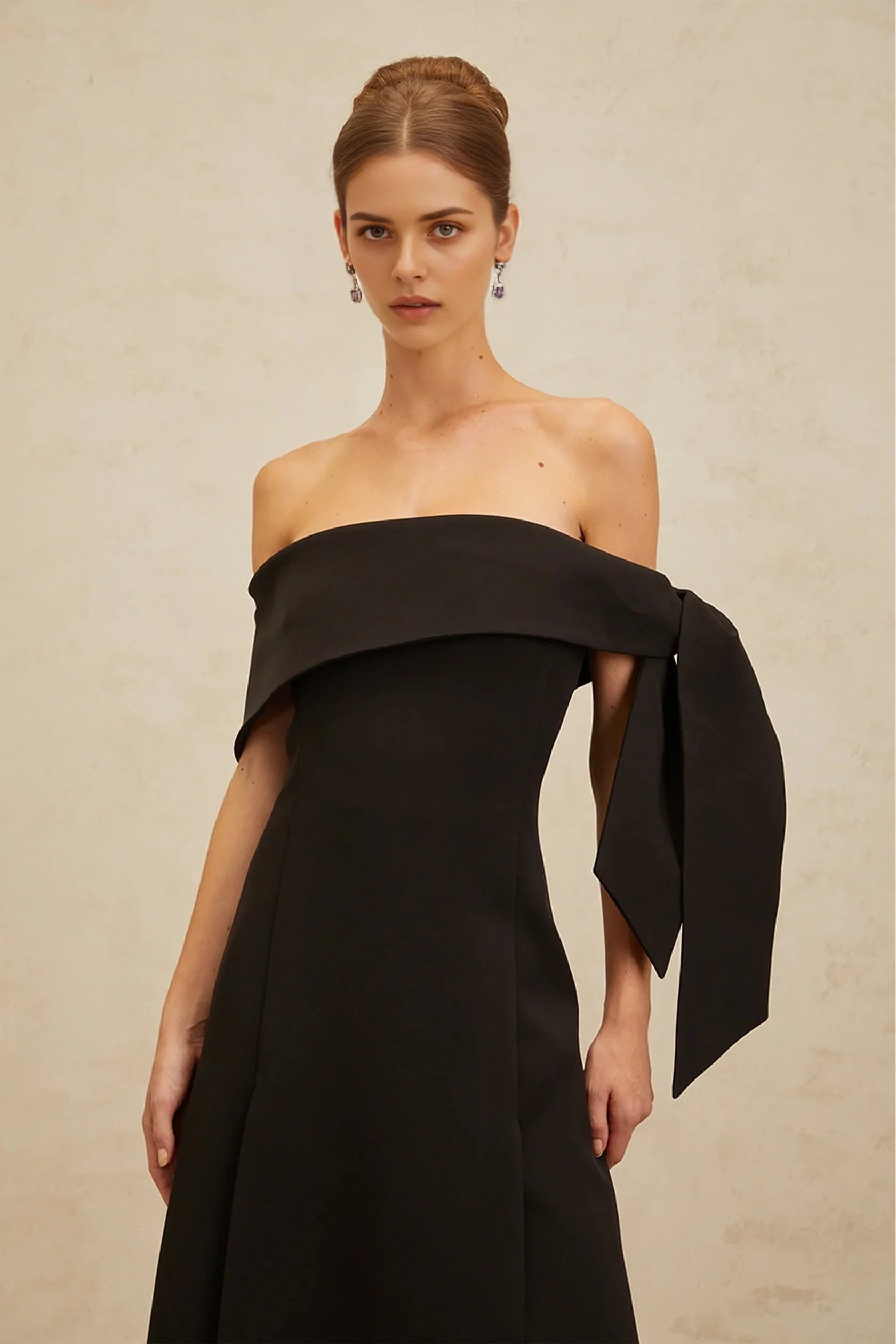 Black Off - Shoulder Bow - Detail Evening Gown Black Off-Shoulder Bowknot Maxi Dress Evening Dress by YiHuiw