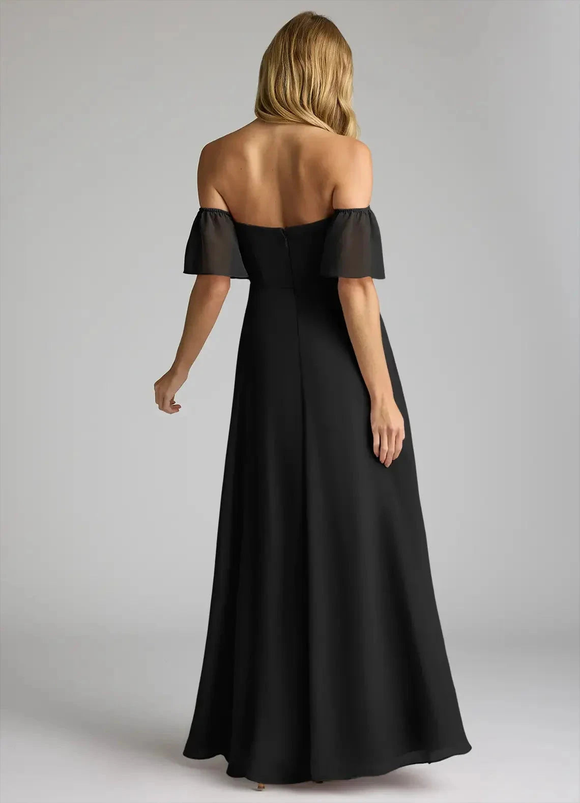 Black Off-Shoulder Chiffon Evening Gown with Side Slit A-Line Off the Convertible Bridesmaid Dresses by YiHuiw
