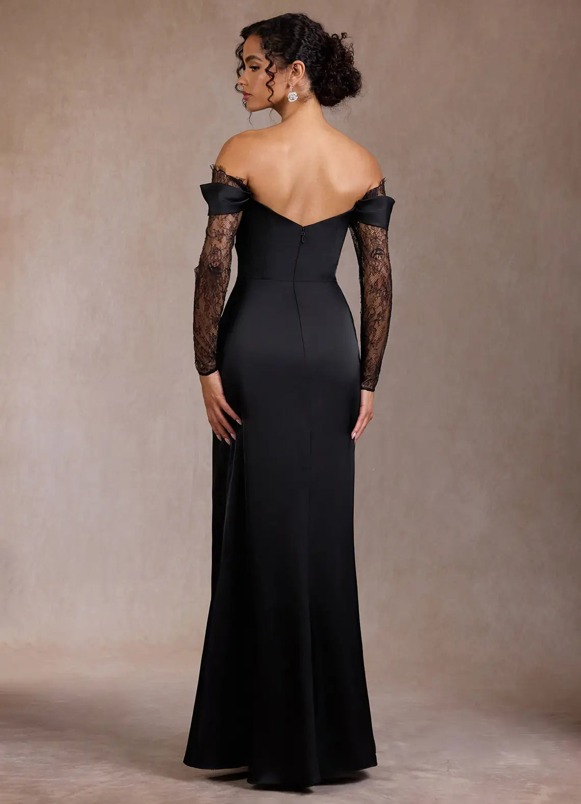 Black Off-Shoulder Satin High Slit Floor-Length Wedding Dress - Yihuiw by Yihuiw