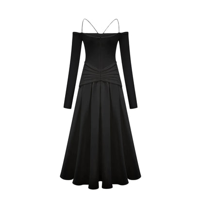 Black Off - Shoulder Maxi Dress with Gold Embellishments Nadine off-shoulder panelled maxi dress in Black Evening Dress by YiHuiw