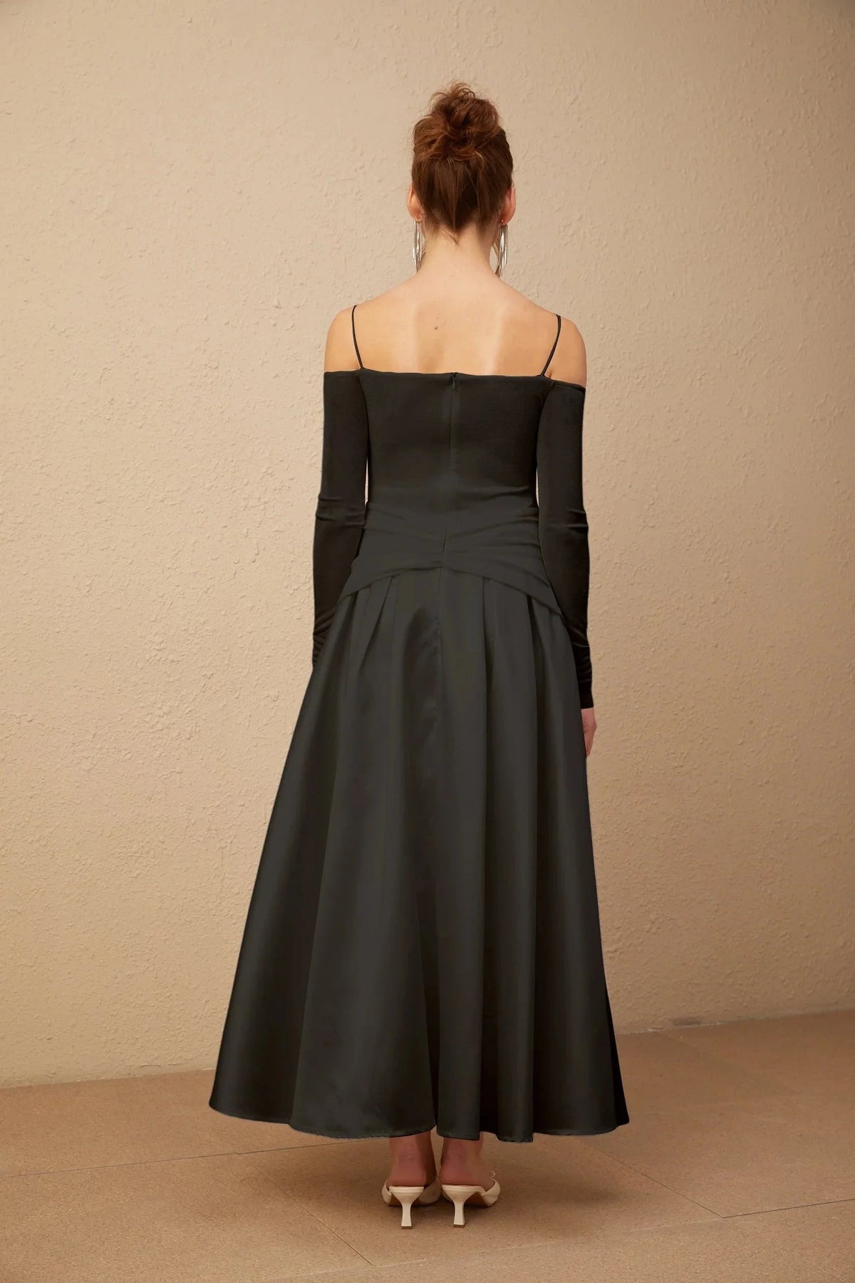 Black Off - Shoulder Maxi Dress with Gold Embellishments Nadine off-shoulder panelled maxi dress in Black Evening Dress by YiHuiw