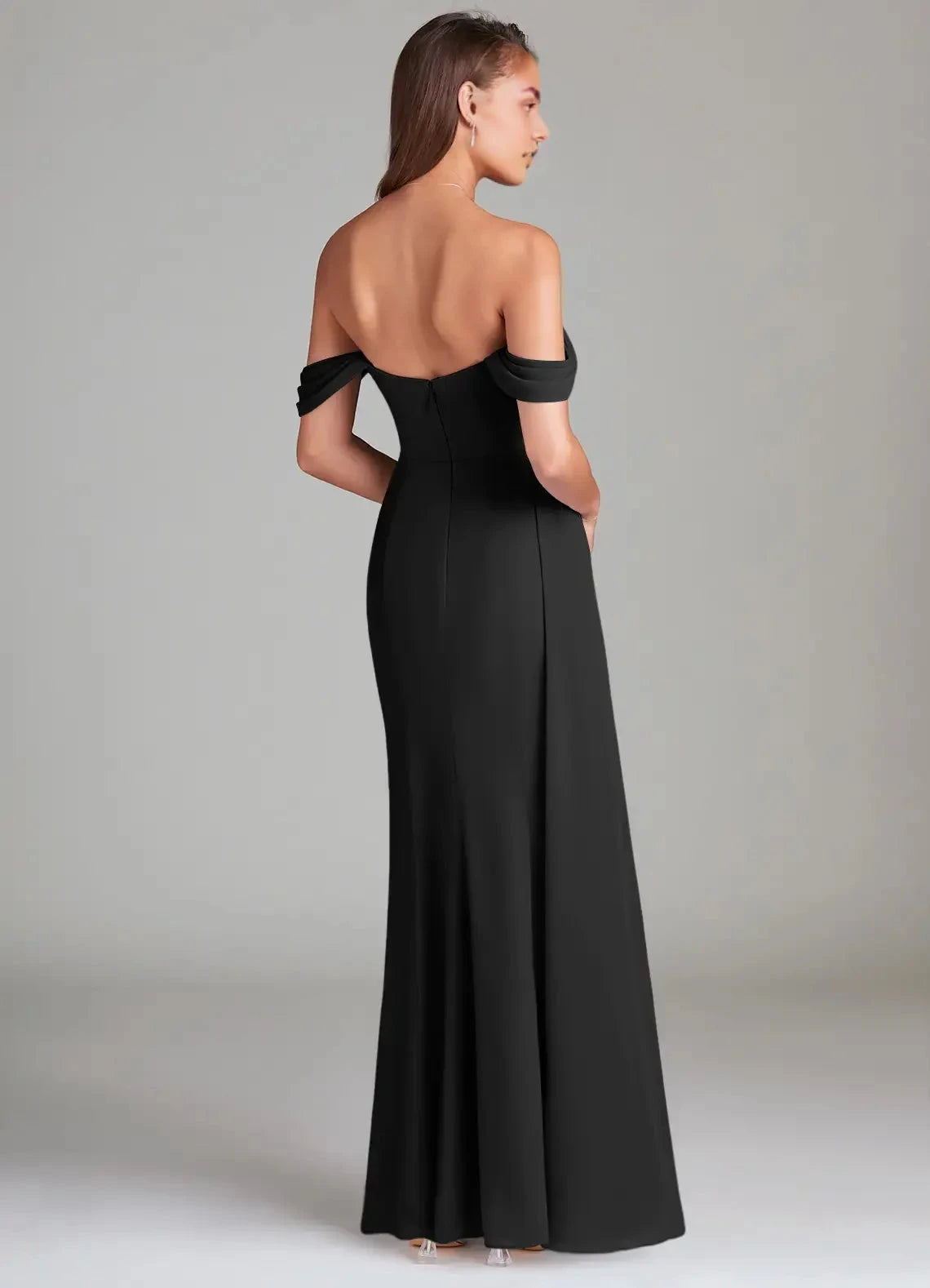 Black Off-Shoulder Maxi Dress with Side Slit and Corset Detail Black Sheath Off the Shoulder Chiffon Convertible Dress Dress Bridesmaid Dresses by YiHuiw
