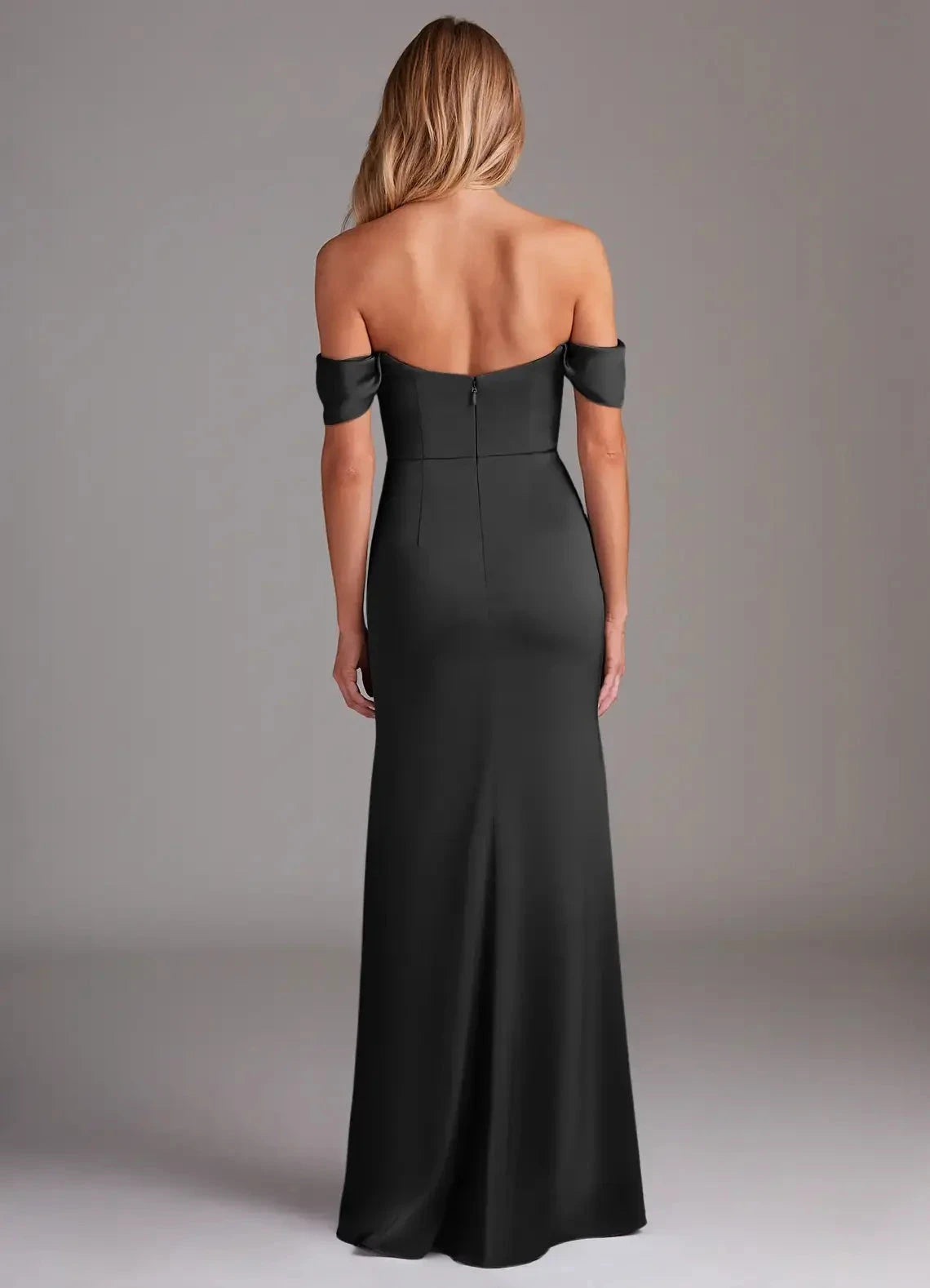 Black Off-Shoulder Mermaid Maxi Dress with Side Slit Black Sheath Off the Shoulder Stretch Satin Dress Bridesmaid Dresses by YiHuiw