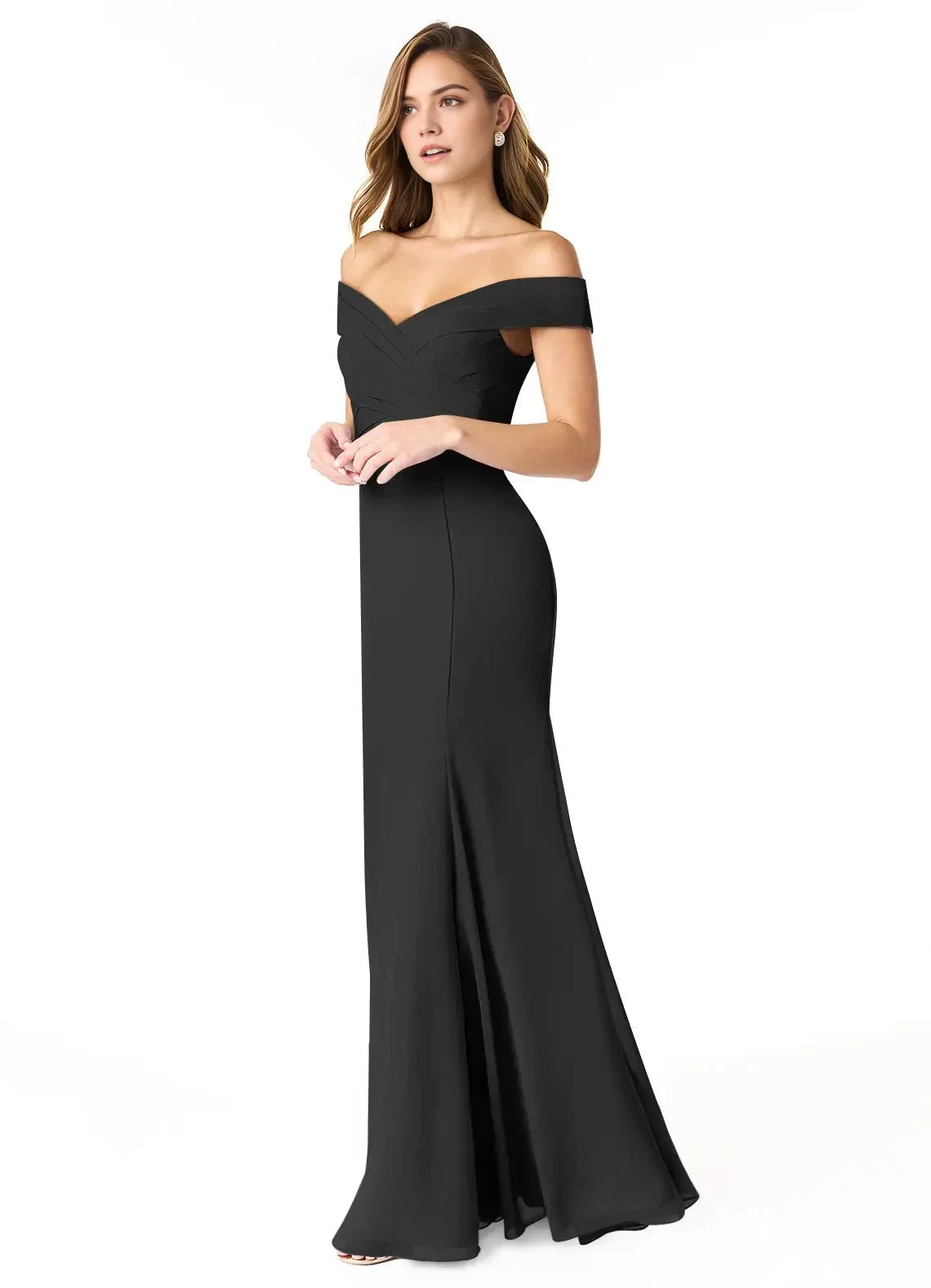 Black Off-Shoulder Mermaid Maxi Dress Empire Off-The-Shoulder Pleated Chiffon Convertible Dress Bridesmaid Dresses by YiHuiw