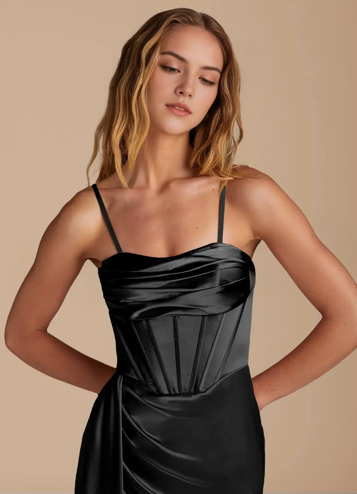 Black Off-Shoulder Satin Maxi Dress with High Side Slit Mermaid Sweetheart Neckline Metallic Satin Convertible Dress Bridesmaid Dresses by YiHuiw