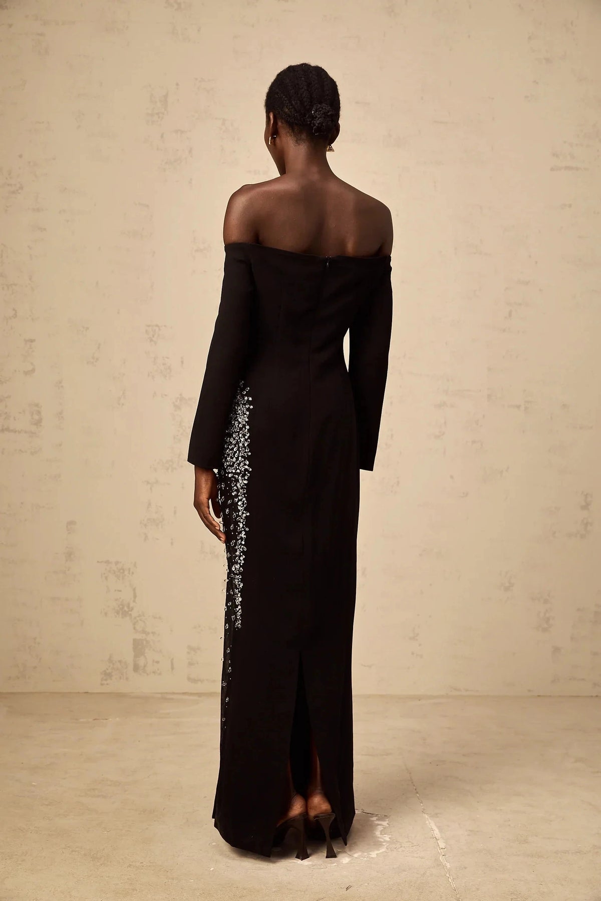 Black Off - Shoulder Sequin Embellished Maxi Dress Hyacinthe black mesh-panel embellished maxi dress Evening Dress by YiHuiw