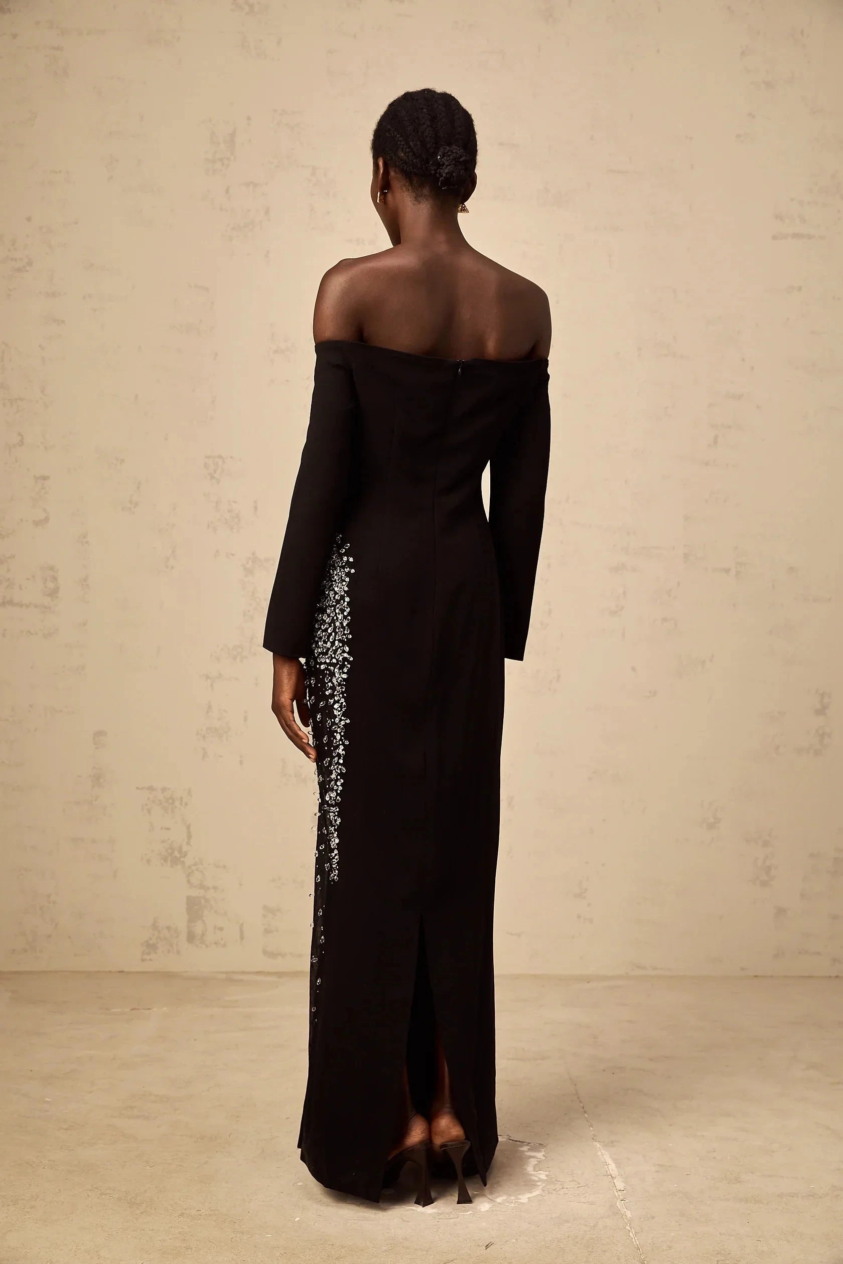 Black Off - Shoulder Sequin Embellished Maxi Dress Hyacinthe black mesh-panel embellished maxi dress Evening Dress by YiHuiw