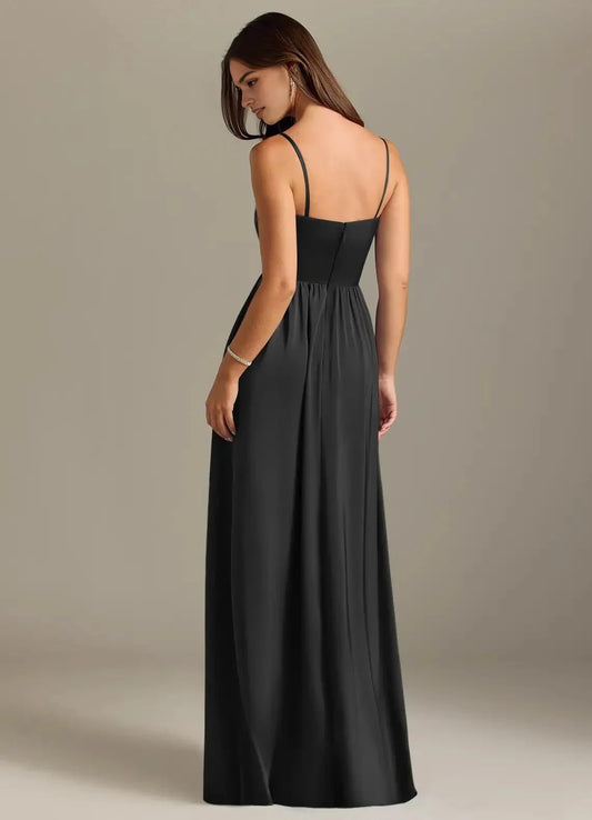 Black Off-Shoulder Spaghetti Strap Maxi Dress Black A-Line Off the Shoulder Stretch Satin Convertible Dress Bridesmaid Dresses by YiHuiw