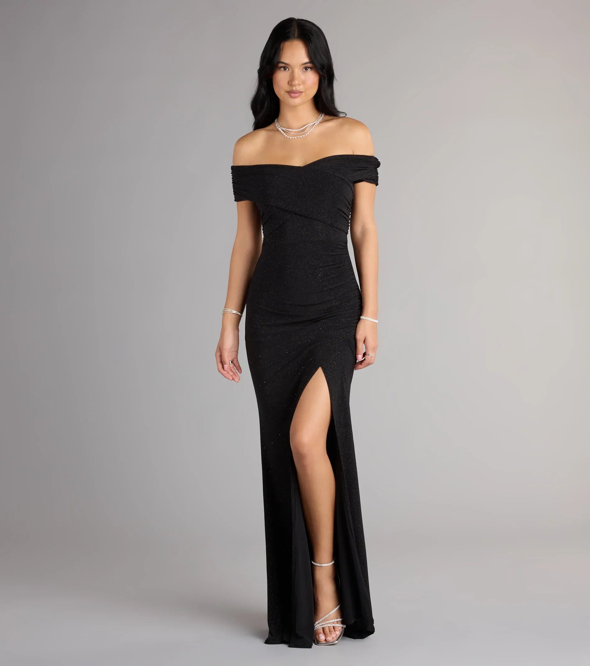 Black Mermaid Off-Shoulder High Slit Floor-Length Wedding Dress - Yihuiw by Yihuiw