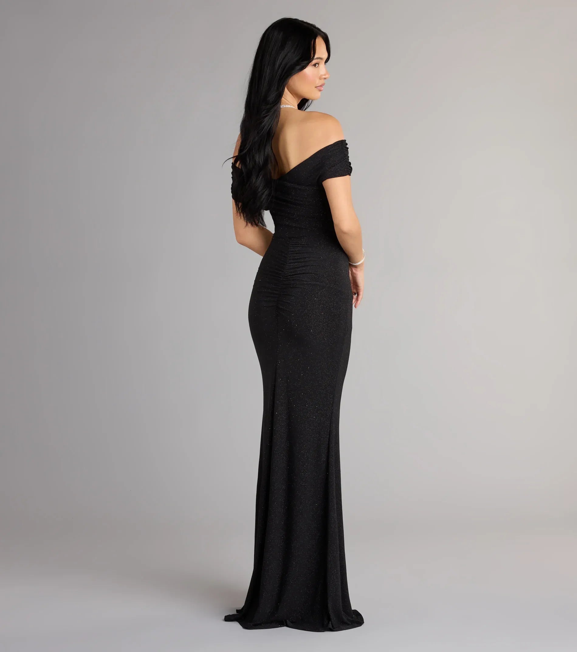 Black Mermaid Off-Shoulder High Slit Floor-Length Wedding Dress - Yihuiw by Yihuiw