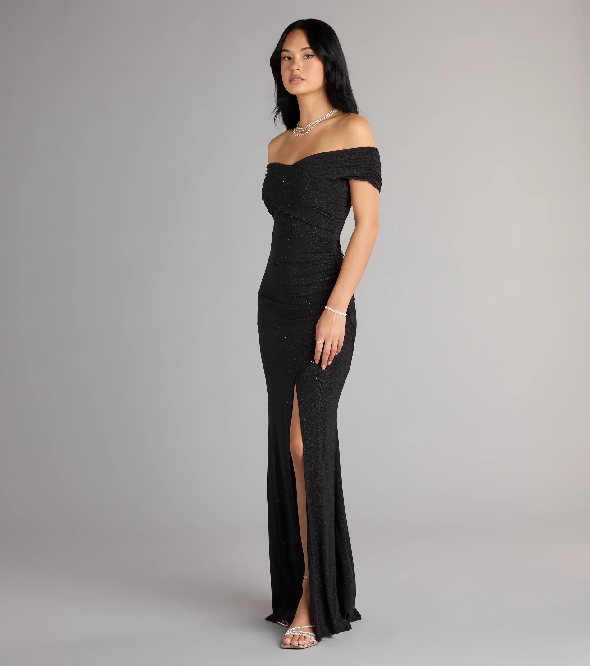 Black Mermaid Off-Shoulder High Slit Floor-Length Wedding Dress - Yihuiw by Yihuiw