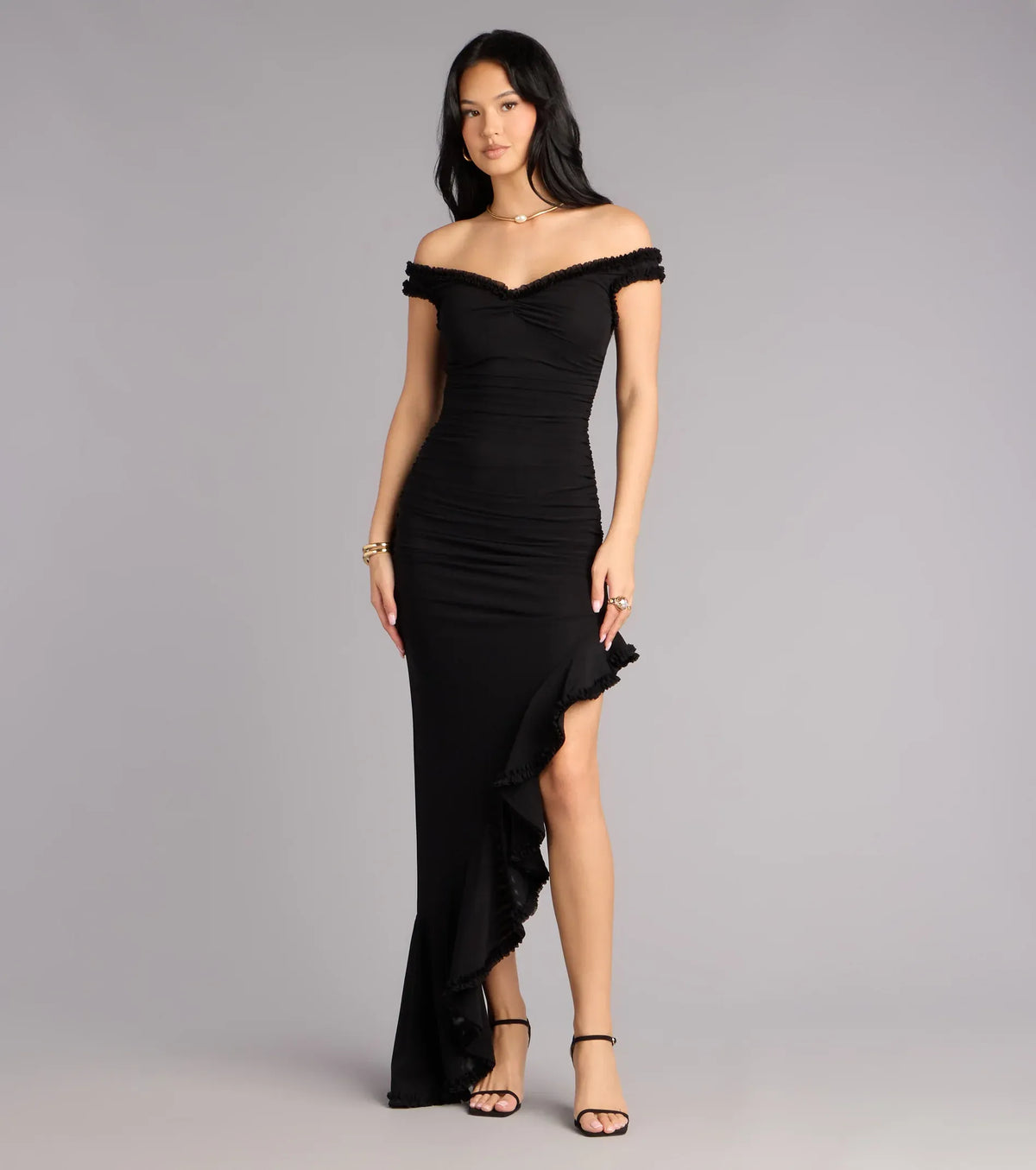 Black Mermaid Ruffled Floor-Length Wedding Dress - Yihuiw by Yihuiw