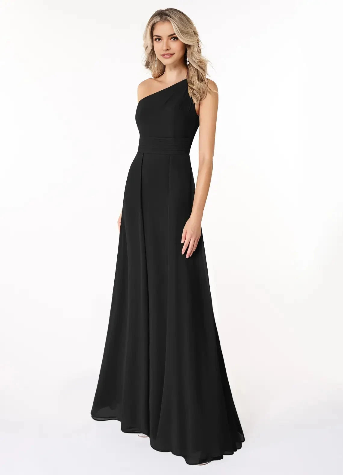 Black One-Shoulder Chiffon Maxi Dress Black A-Line One Shoulder Chiffon Dress Bridesmaid Dresses by YiHuiw
