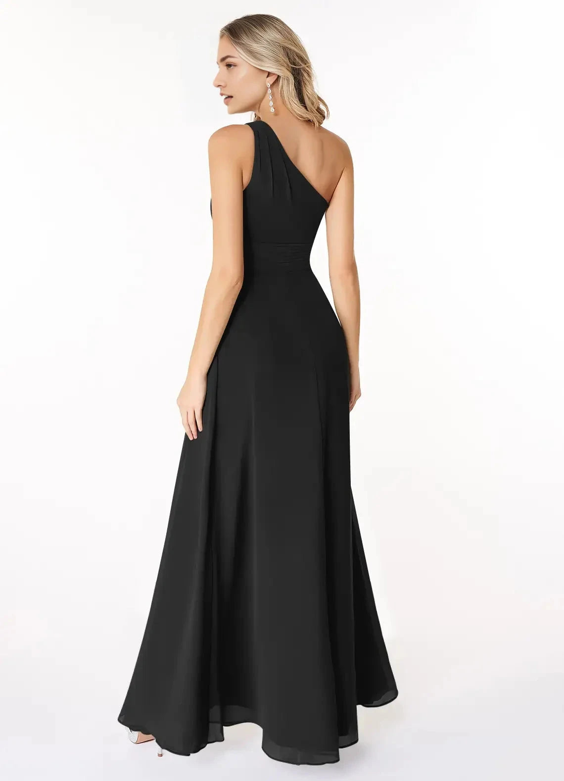 Black One-Shoulder Chiffon Maxi Dress Black A-Line One Shoulder Chiffon Dress Bridesmaid Dresses by YiHuiw