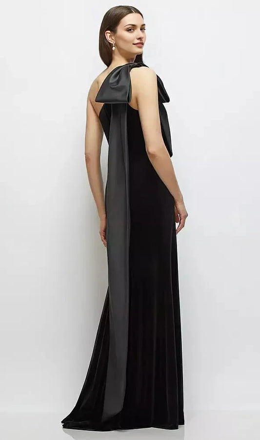 Black One Hull Velvet Maxi Dress with Bow satin twill bow Mother of the Bride Dresses by YiHuiw