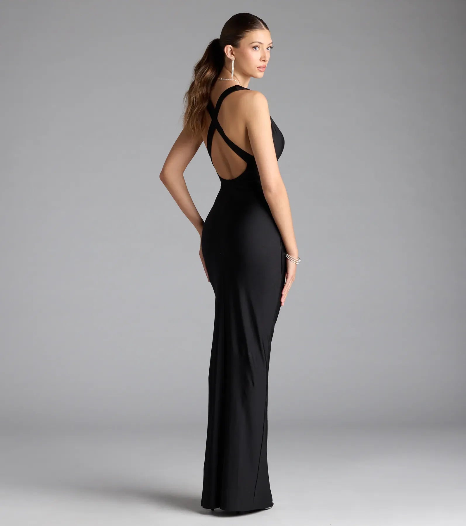 Black Mermaid Satin Sleeveless High Slit Floor-Length Wedding Dress - Yihuiw by Yihuiw