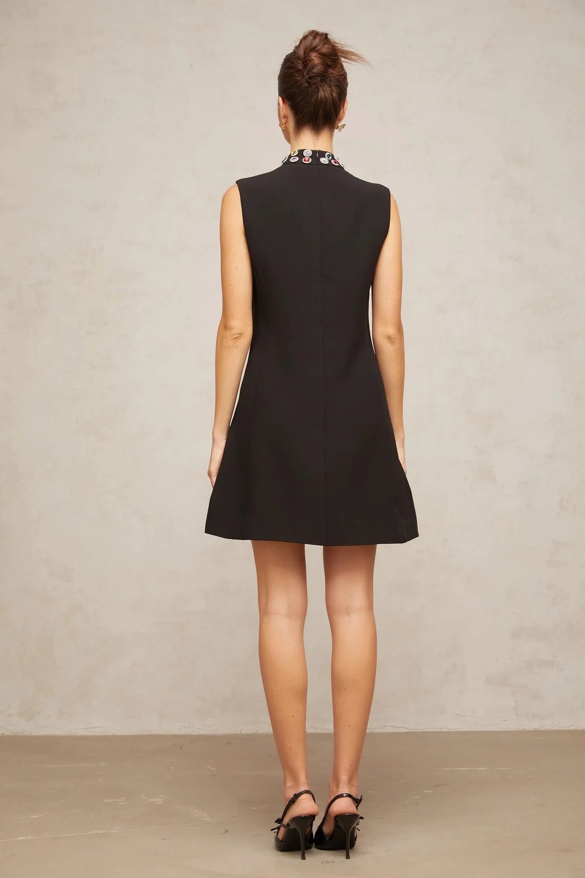 Black Sleeveless Mini Dress with Colorful Jewel Detailing Xanthe crystal-embellished sleeveless mini dress by YiHuiw