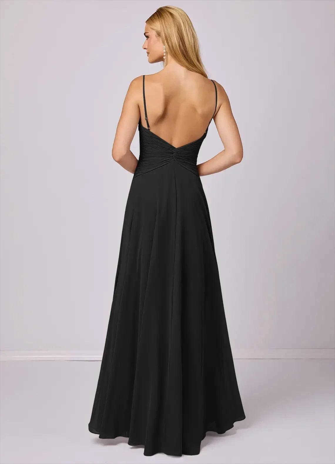 Black Spaghetti Strap Backless Evening Gown A-Line Chiffon Dress black Bridesmaid Dresses by YiHuiw