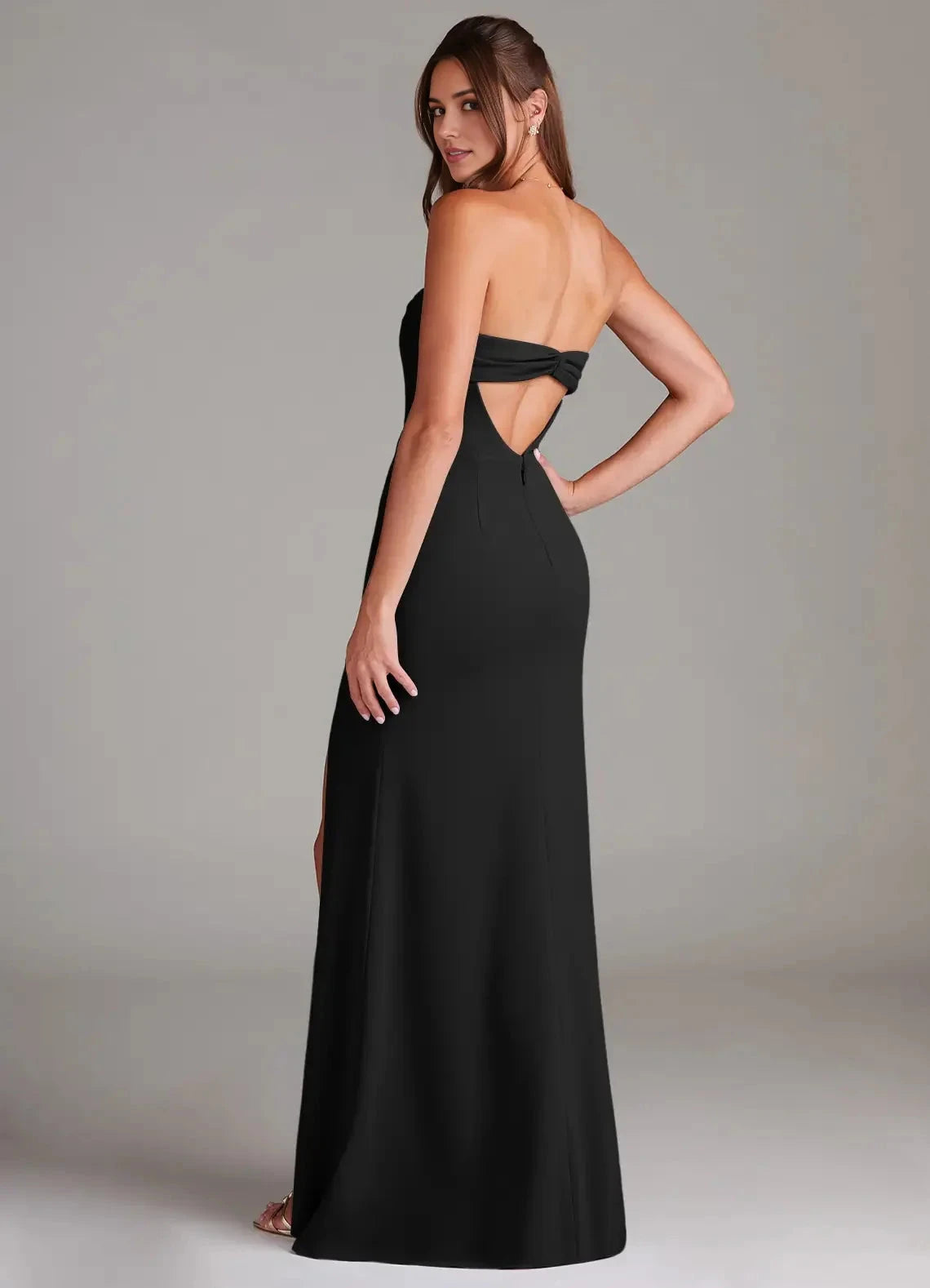 Black Spaghetti Strap Maxi Dress with Side Slit and Open Back Black Sheath Strapless Stretch Crepe Convertible Dress Bridesmaid Dresses by YiHuiw