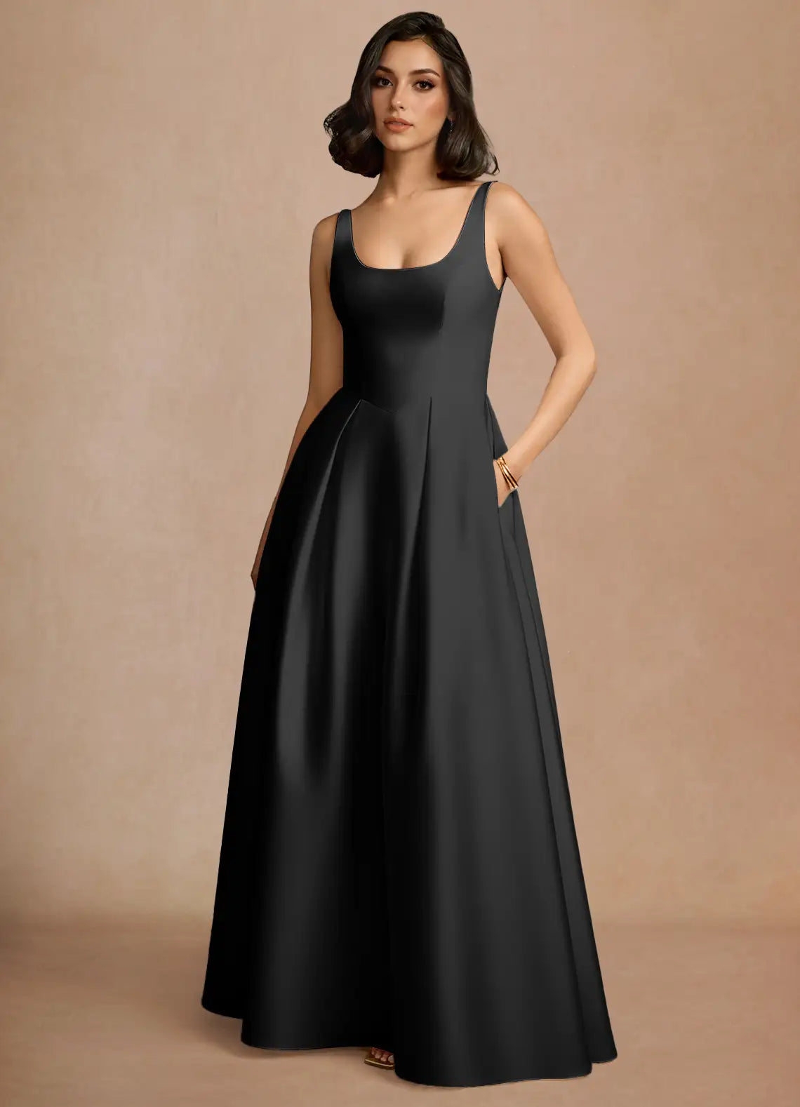 Black A-Line Spaghetti Strap Floor-Length Wedding Dress - Yihuiw by Yihuiw