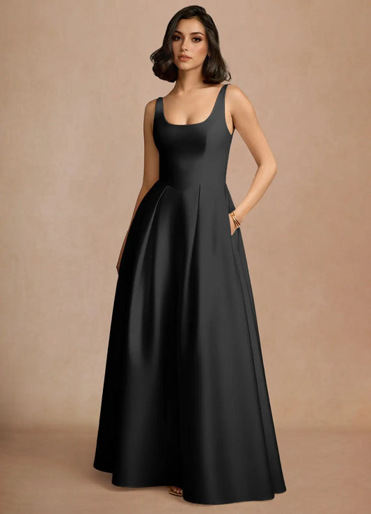 Black A-Line Spaghetti Strap Floor-Length Wedding Dress - Yihuiw by Yihuiw