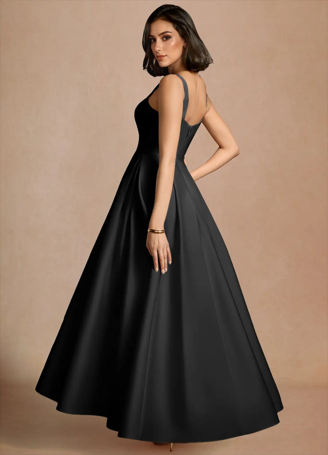Black A-Line Spaghetti Strap Floor-Length Wedding Dress - Yihuiw by Yihuiw