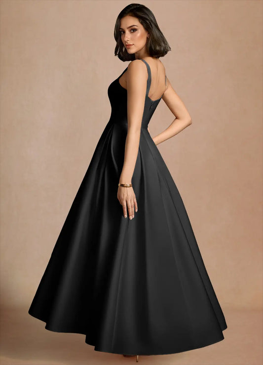 Black A-Line Spaghetti Strap Floor-Length Wedding Dress - Yihuiw by Yihuiw