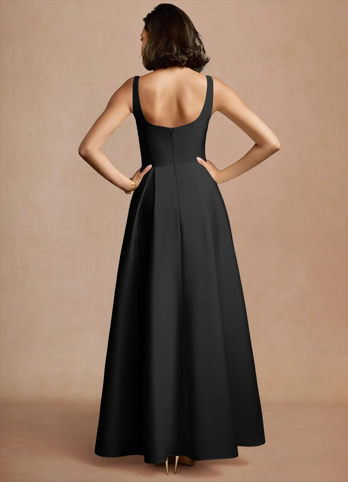 Black A-Line Spaghetti Strap Floor-Length Wedding Dress - Yihuiw by Yihuiw