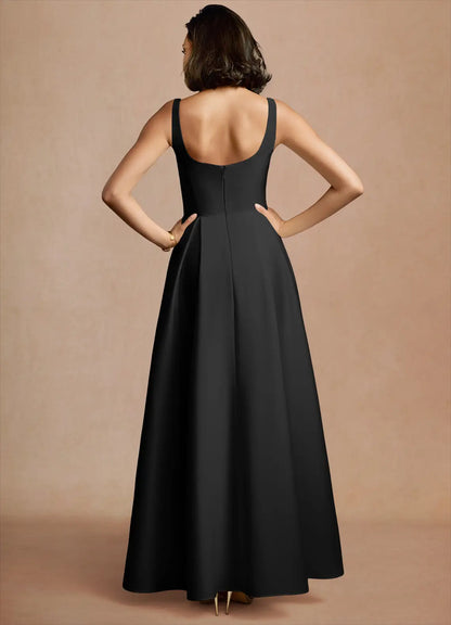 Black A-Line Spaghetti Strap Floor-Length Wedding Dress - Yihuiw by Yihuiw