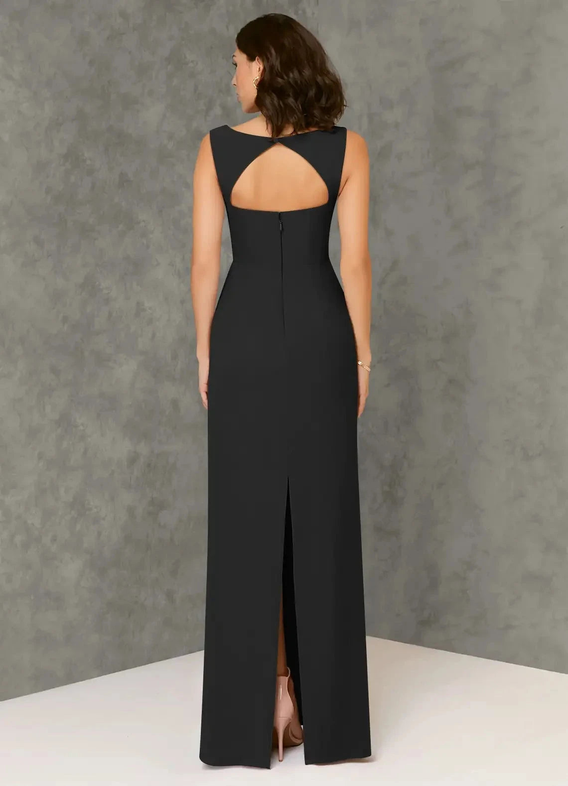 Black Square Neck Maxi Dress with Cutout Back Sheath Square Neckline Chiffon Dress Bridesmaid Dresses by YiHuiw