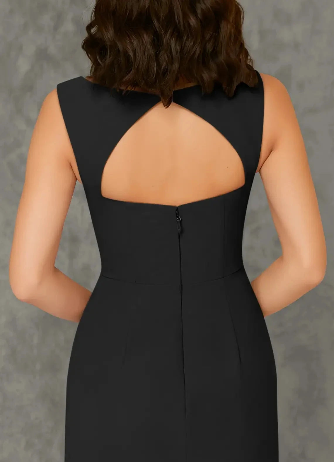 Black Square Neck Maxi Dress with Cutout Back Sheath Square Neckline Chiffon Dress Bridesmaid Dresses by YiHuiw