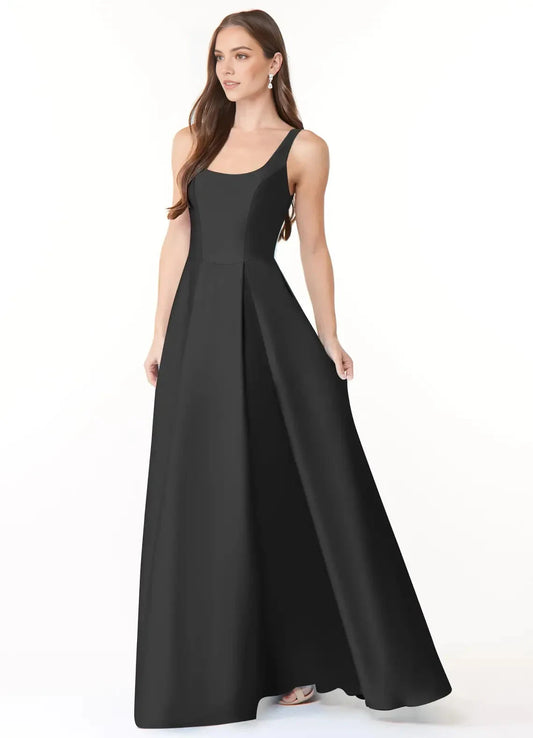 Black Square Neck Open Back Ball Gown with Pockets Ball-Gown with Pockets Stretch Satin Bridesmaid Dresses by YiHuiw