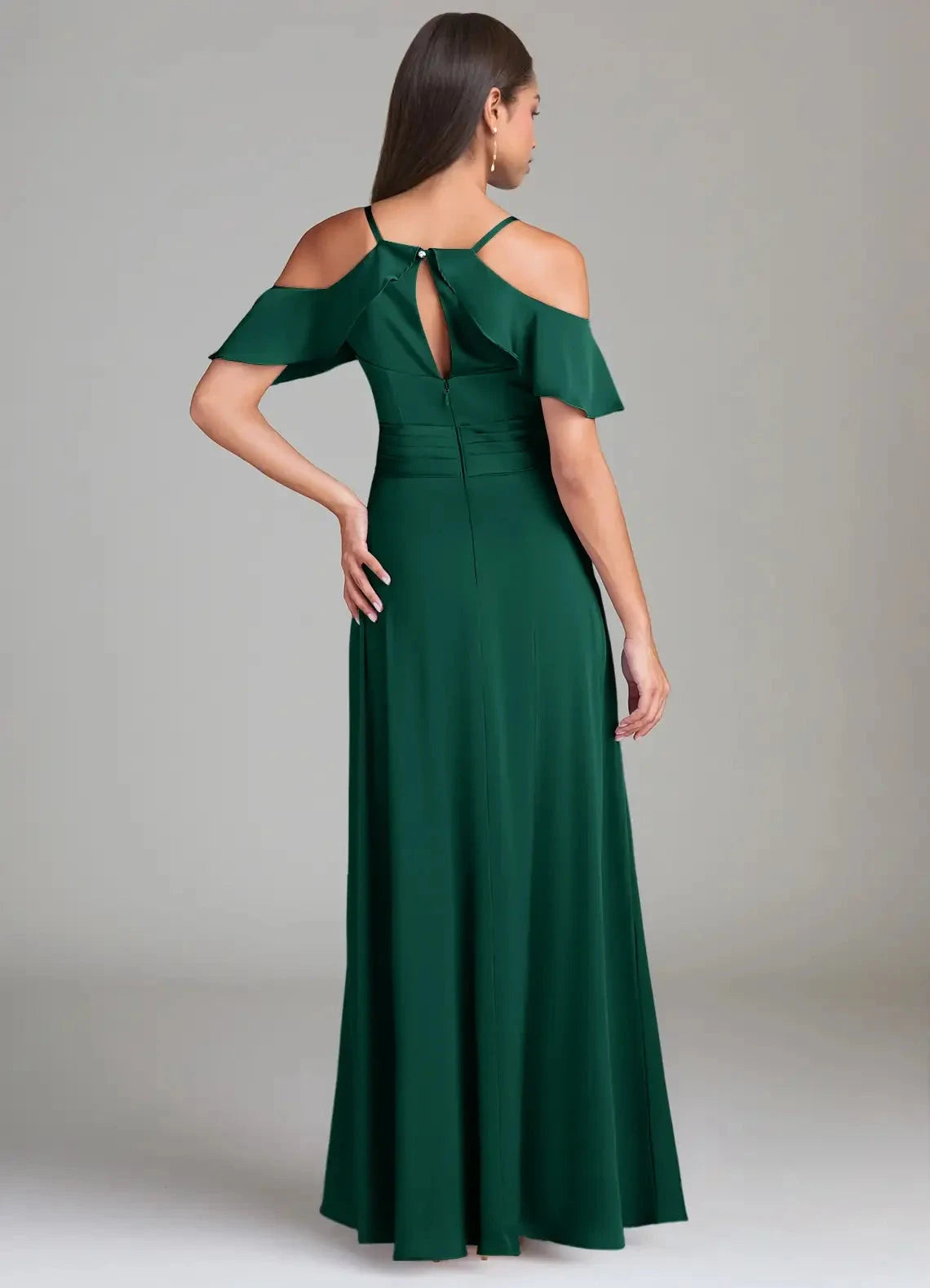 Emerald Green Cold-Shoulder Maxi Dress with Side Slit A-Line Off the Shoulder Stretch Satin Dress Bridesmaid Dresses by YiHuiw