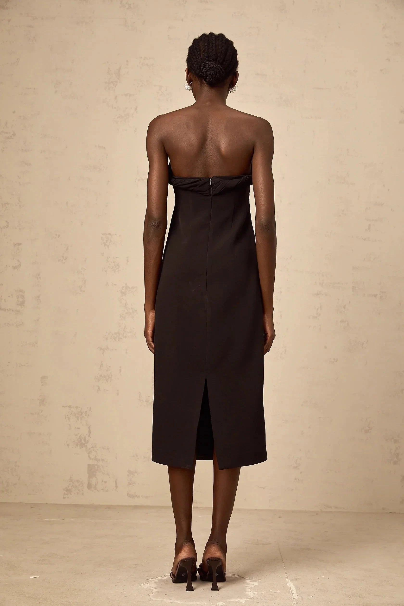 Black Strapless Cutout Midi Dress Florence black off-shoulder cut-out fitted midi dress Evening Dress by YiHuiw