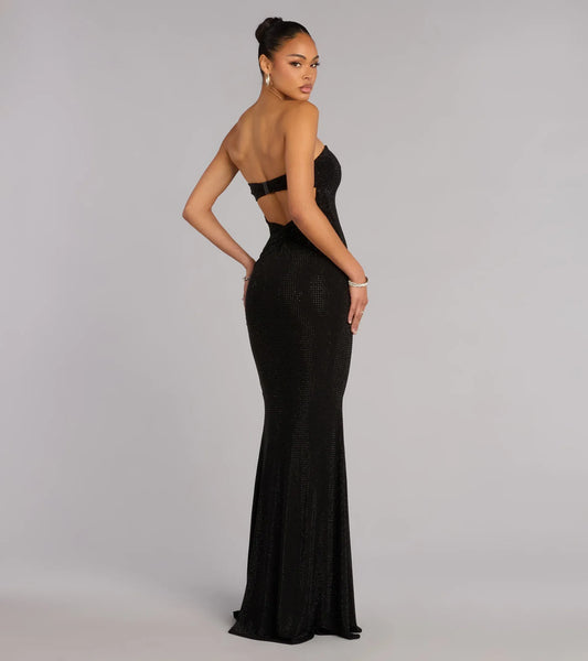 Black Mermaid Strapless Cutout Floor-Length Wedding Dress - Yihuiw by Yihuiw