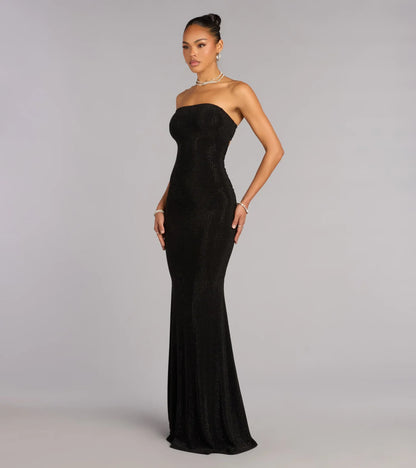 Black Mermaid Strapless Cutout Floor-Length Wedding Dress - Yihuiw by Yihuiw