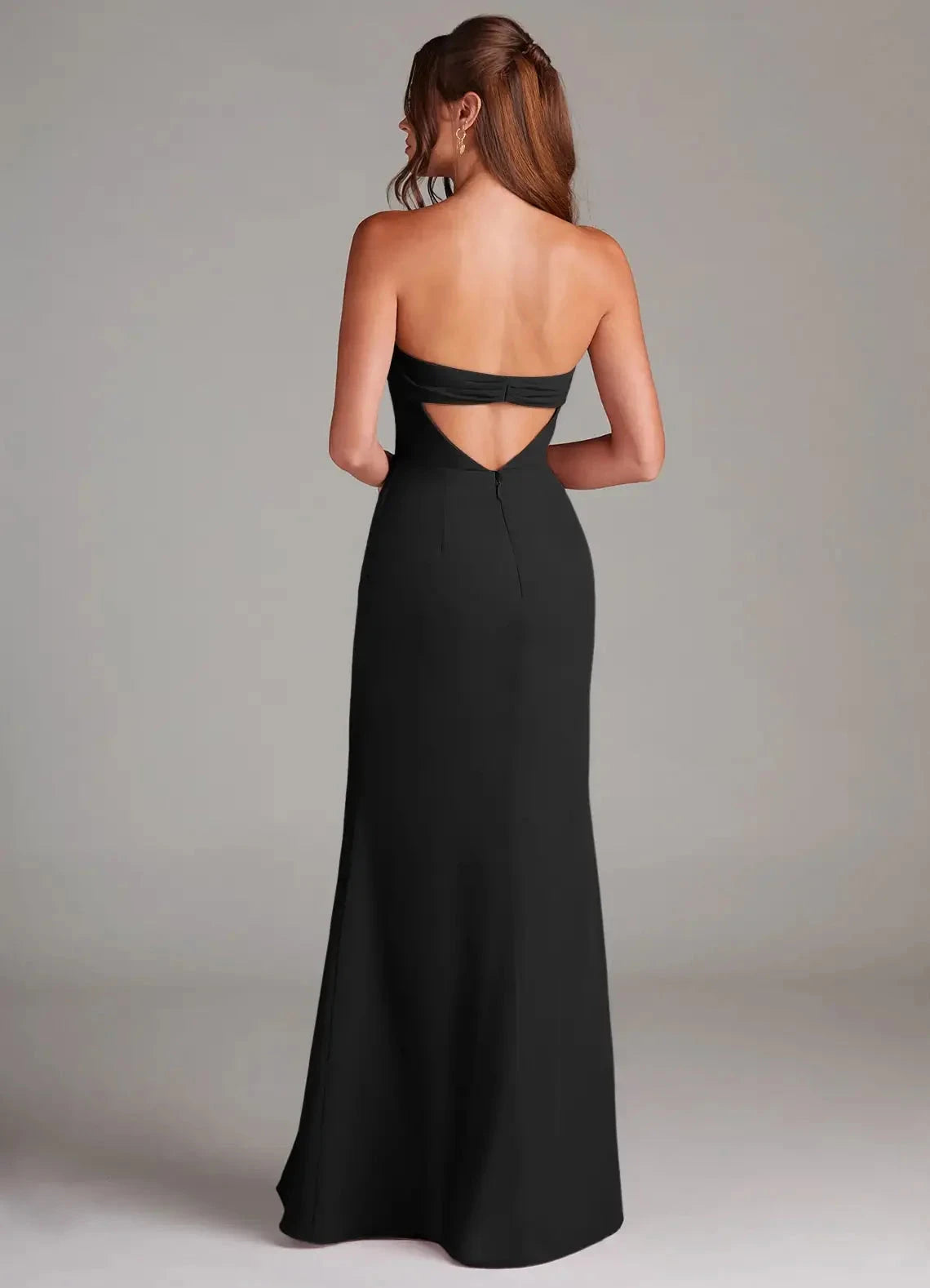 Black Strapless Maxi Dress with Back Cutout and Side Slit Black Sheath Strapless Chiffon Convertible Dress Bridesmaid Dresses by YiHuiw