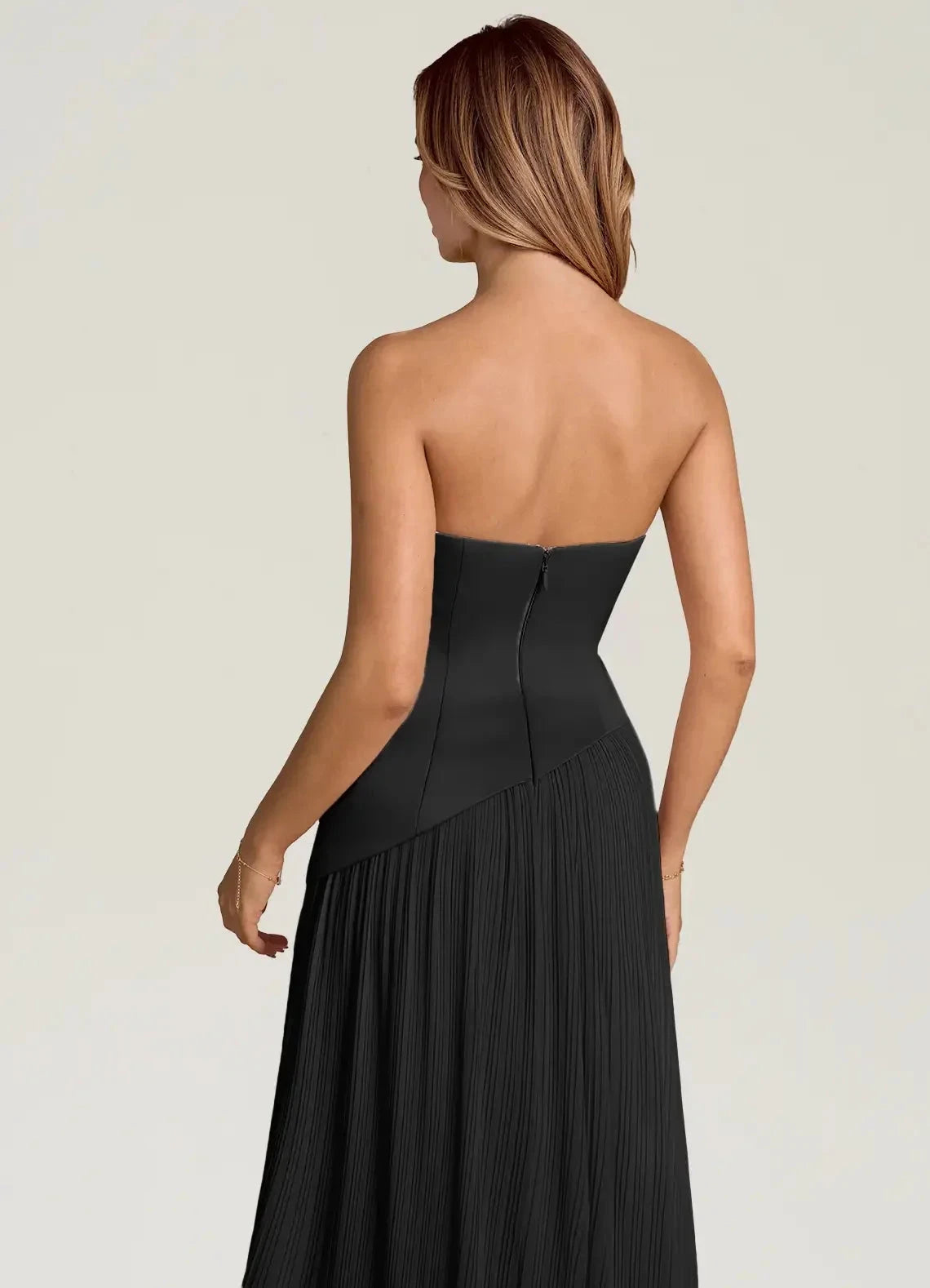 Black Strapless Maxi Dress with Draped Scarf and Side Slit A-Line Strapless Chiffon Convertible Dress Bridesmaid Dresses by YiHuiw