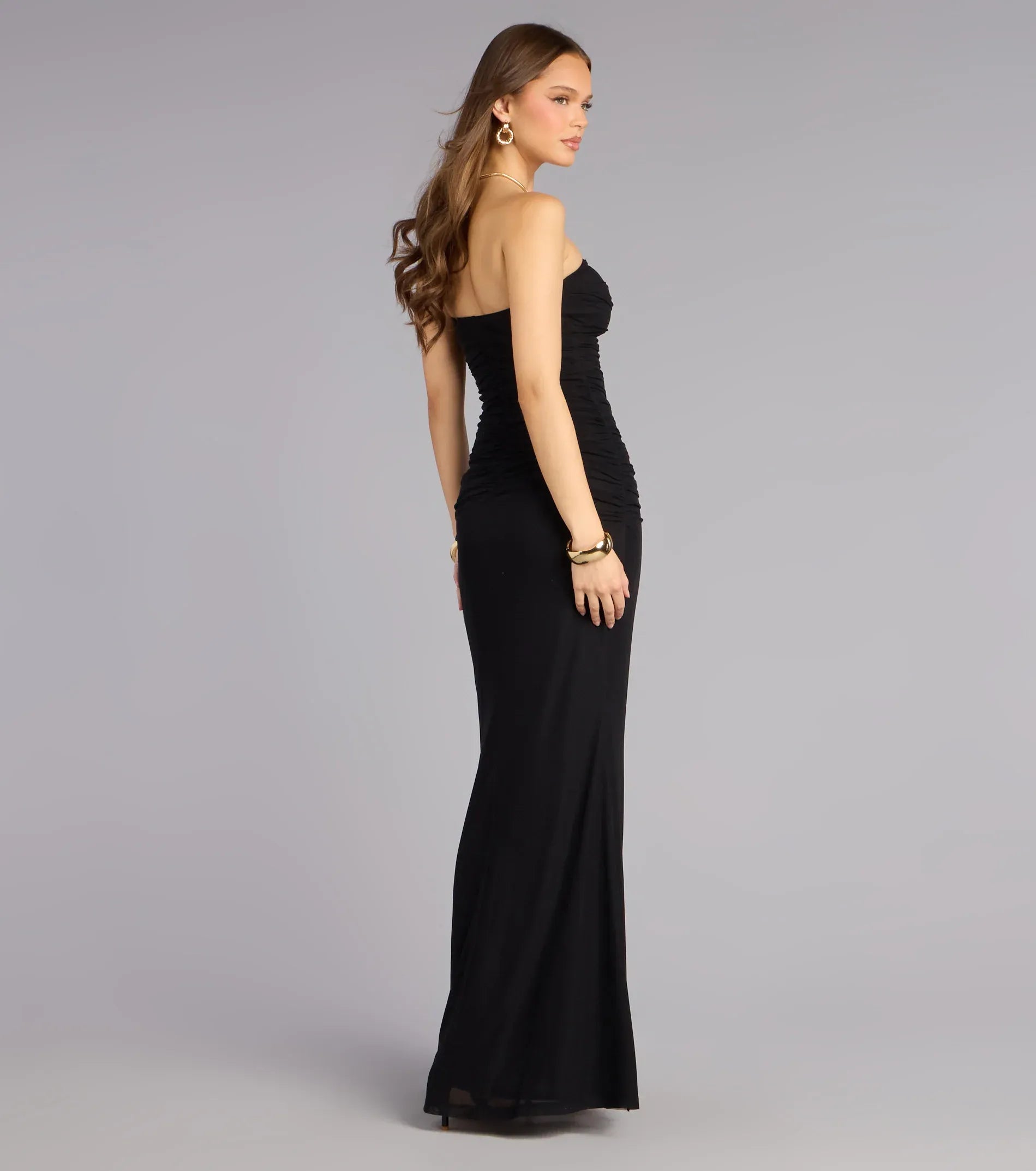 Black Mermaid Strapless Mesh High Slit Floor-Length Formal Dress - Yihuiw by Yihuiw