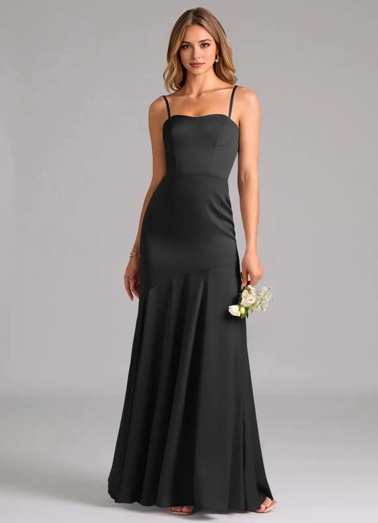 Black Strapless Satin Maxi Dress with Long Scarf Detail Mermaid Stretch Convertible Dress Bridesmaid Dresses by YiHuiw