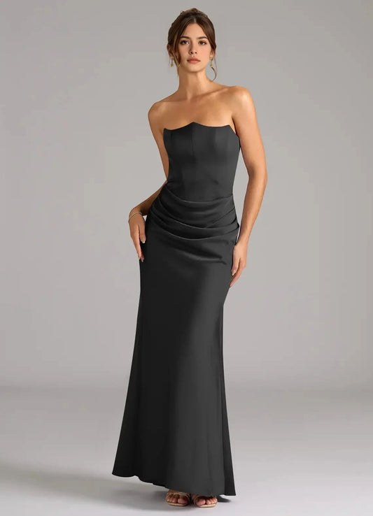 Rust Satin One-Shoulder Maxi Dress A-Line One Shoulder Metallic Satin Dress Bridesmaid Dresses by YiHuiw