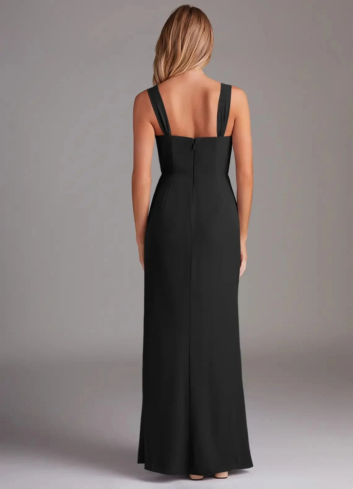 Black Sweetheart Neck Sleeveless Evening Gown Sheath Pleated Chiffon Bridesmaid Dresses by YiHuiw