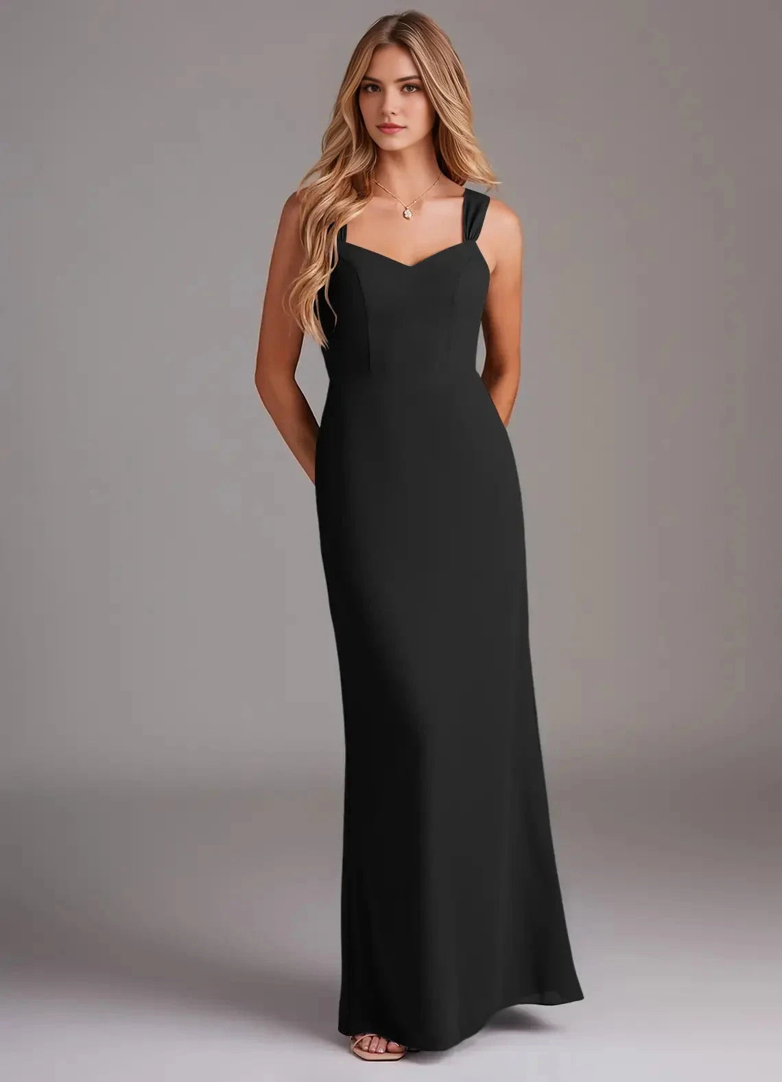 Black Sweetheart Neck Sleeveless Evening Gown Sheath Pleated Chiffon Bridesmaid Dresses by YiHuiw